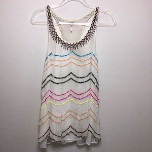 Free People Cream Tank Top with Colorful Sequins C